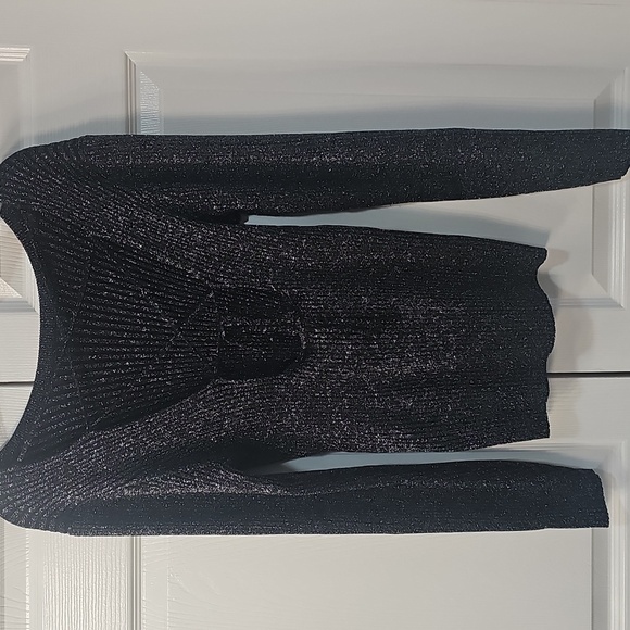 NWT ICHI Metallic Crossback Long Sleeved Ribbed Knit Metallic Black Top XL - Picture 7 of 13